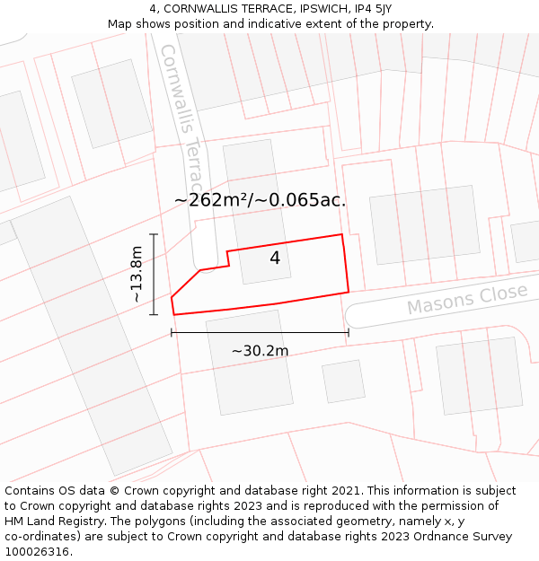 4, CORNWALLIS TERRACE, IPSWICH, IP4 5JY: Plot and title map