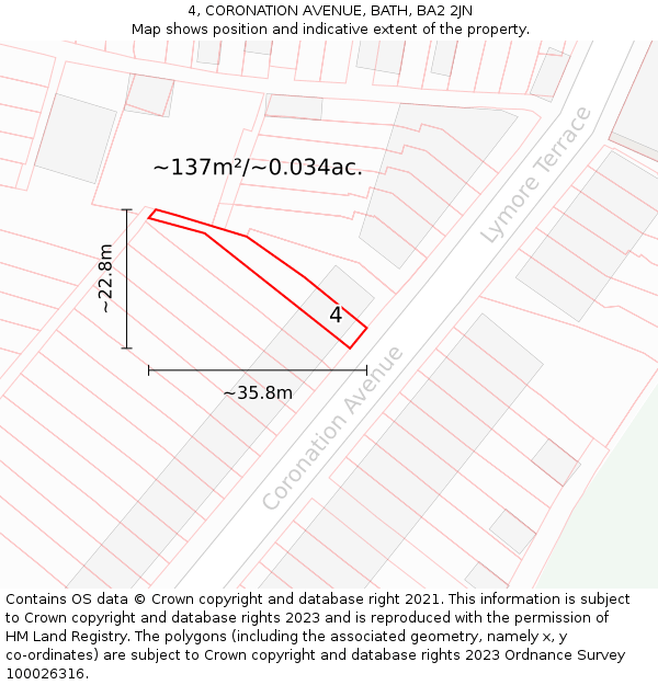 4, CORONATION AVENUE, BATH, BA2 2JN: Plot and title map