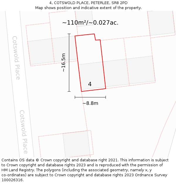 4, COTSWOLD PLACE, PETERLEE, SR8 2PD: Plot and title map