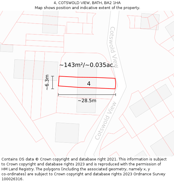 4, COTSWOLD VIEW, BATH, BA2 1HA: Plot and title map