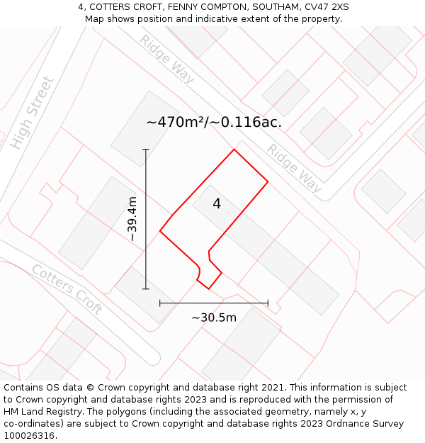 4, COTTERS CROFT, FENNY COMPTON, SOUTHAM, CV47 2XS: Plot and title map