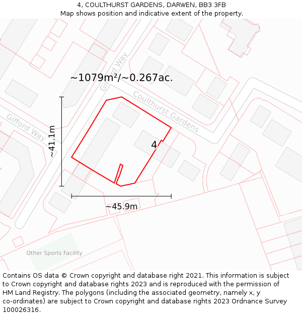 4, COULTHURST GARDENS, DARWEN, BB3 3FB: Plot and title map