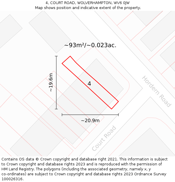 4, COURT ROAD, WOLVERHAMPTON, WV6 0JW: Plot and title map