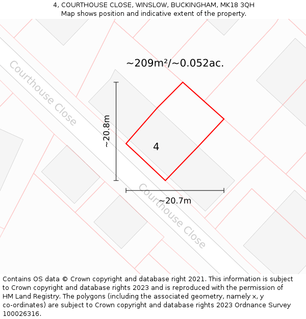 4, COURTHOUSE CLOSE, WINSLOW, BUCKINGHAM, MK18 3QH: Plot and title map