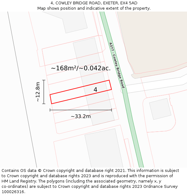 4, COWLEY BRIDGE ROAD, EXETER, EX4 5AD: Plot and title map