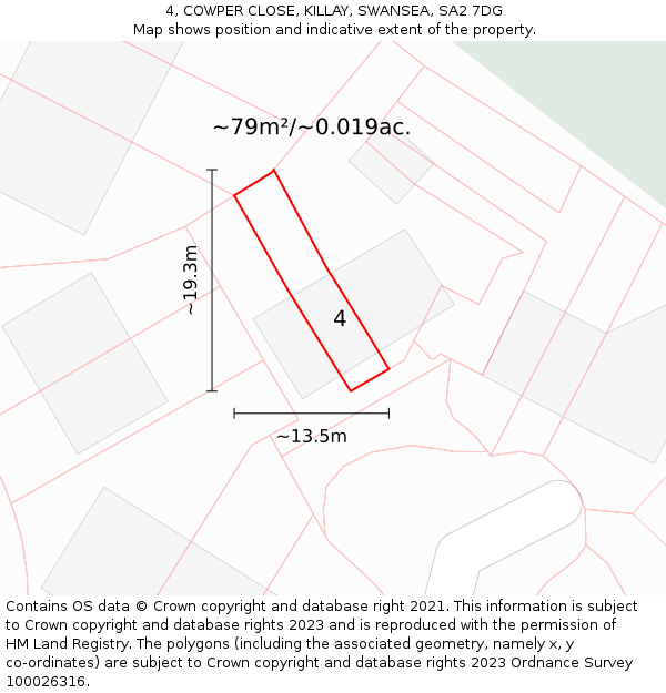 4, COWPER CLOSE, KILLAY, SWANSEA, SA2 7DG: Plot and title map