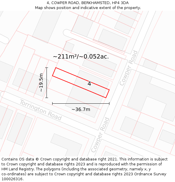 4, COWPER ROAD, BERKHAMSTED, HP4 3DA: Plot and title map