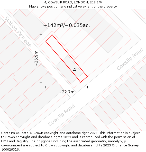 4, COWSLIP ROAD, LONDON, E18 1JW: Plot and title map