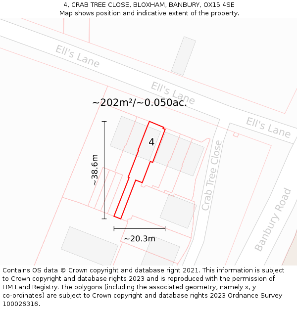 4, CRAB TREE CLOSE, BLOXHAM, BANBURY, OX15 4SE: Plot and title map
