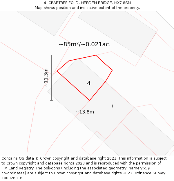 4, CRABTREE FOLD, HEBDEN BRIDGE, HX7 8SN: Plot and title map