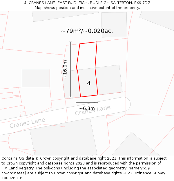 4, CRANES LANE, EAST BUDLEIGH, BUDLEIGH SALTERTON, EX9 7DZ: Plot and title map