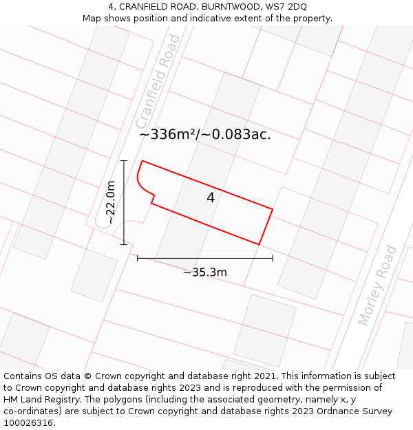 4, CRANFIELD ROAD, BURNTWOOD, WS7 2DQ: Plot and title map