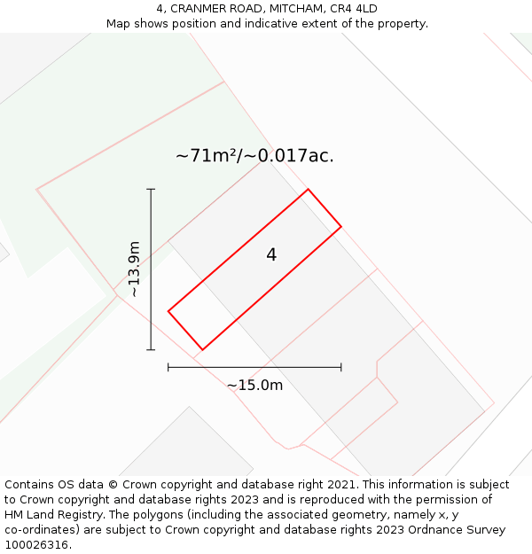 4, CRANMER ROAD, MITCHAM, CR4 4LD: Plot and title map
