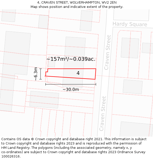 4, CRAVEN STREET, WOLVERHAMPTON, WV2 2EN: Plot and title map