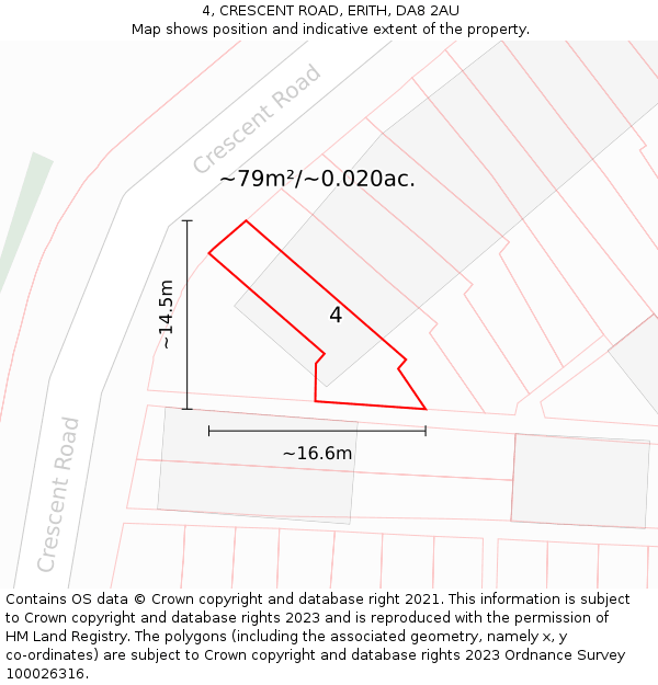 4, CRESCENT ROAD, ERITH, DA8 2AU: Plot and title map