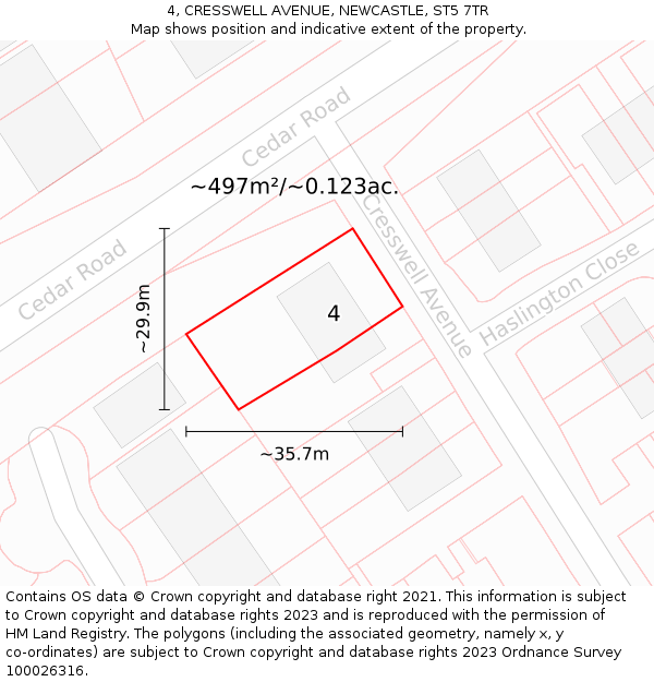 4, CRESSWELL AVENUE, NEWCASTLE, ST5 7TR: Plot and title map