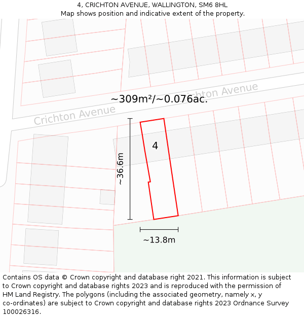 4, CRICHTON AVENUE, WALLINGTON, SM6 8HL: Plot and title map