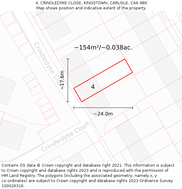 4, CRINDLEDYKE CLOSE, KINGSTOWN, CARLISLE, CA6 4BX: Plot and title map