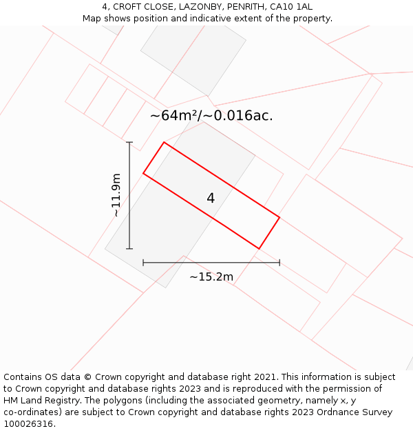 4, CROFT CLOSE, LAZONBY, PENRITH, CA10 1AL: Plot and title map