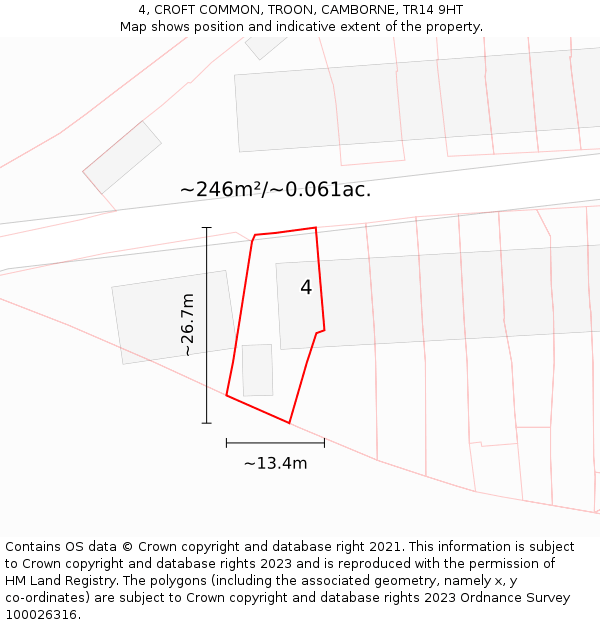 4, CROFT COMMON, TROON, CAMBORNE, TR14 9HT: Plot and title map