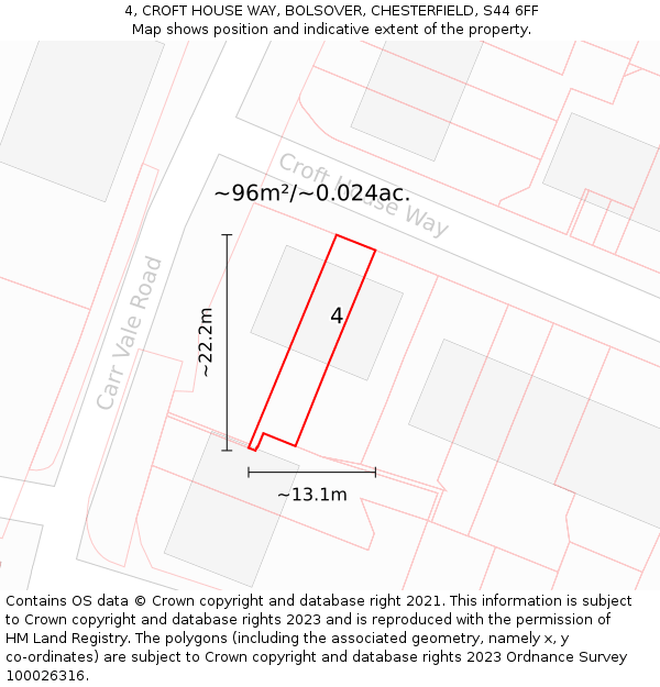 4, CROFT HOUSE WAY, BOLSOVER, CHESTERFIELD, S44 6FF: Plot and title map