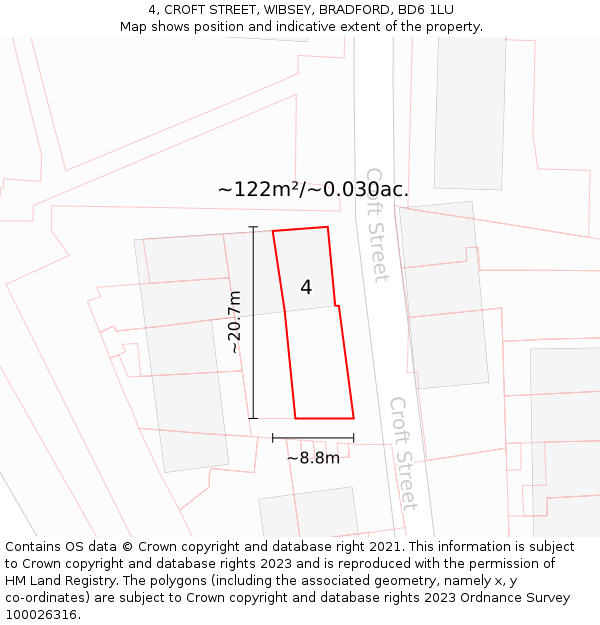4, CROFT STREET, WIBSEY, BRADFORD, BD6 1LU: Plot and title map
