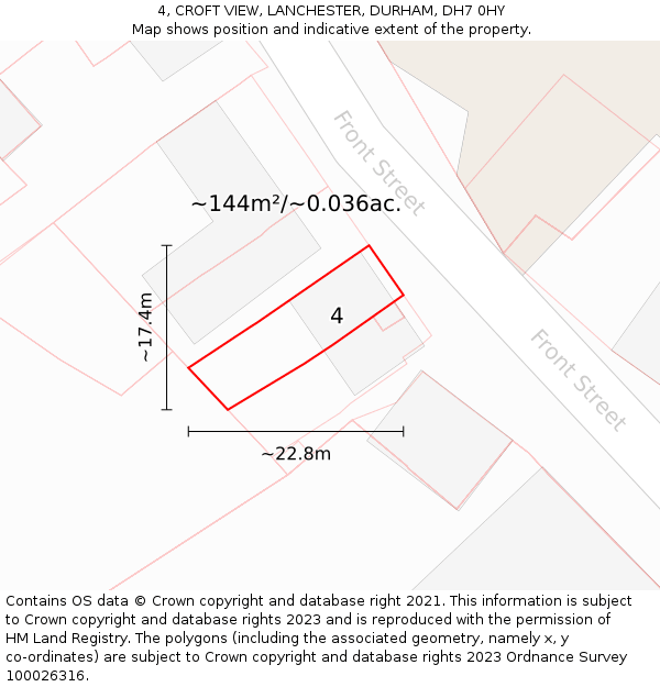 4, CROFT VIEW, LANCHESTER, DURHAM, DH7 0HY: Plot and title map