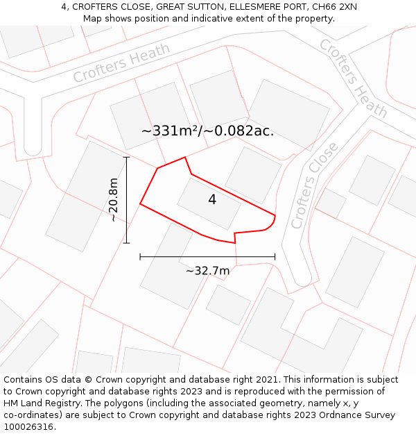 4, CROFTERS CLOSE, GREAT SUTTON, ELLESMERE PORT, CH66 2XN: Plot and title map