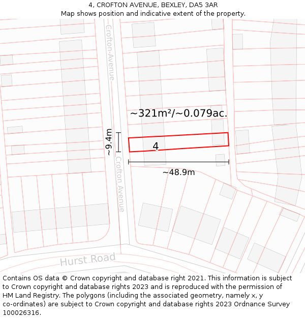 4, CROFTON AVENUE, BEXLEY, DA5 3AR: Plot and title map