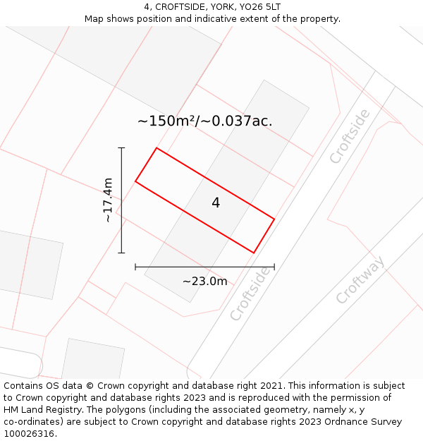4, CROFTSIDE, YORK, YO26 5LT: Plot and title map