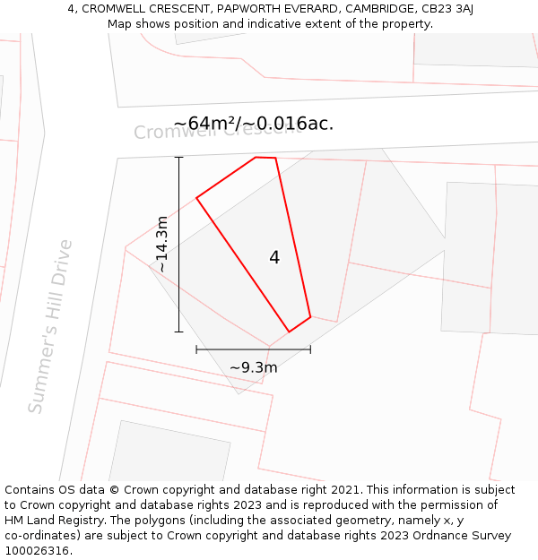 4, CROMWELL CRESCENT, PAPWORTH EVERARD, CAMBRIDGE, CB23 3AJ: Plot and title map