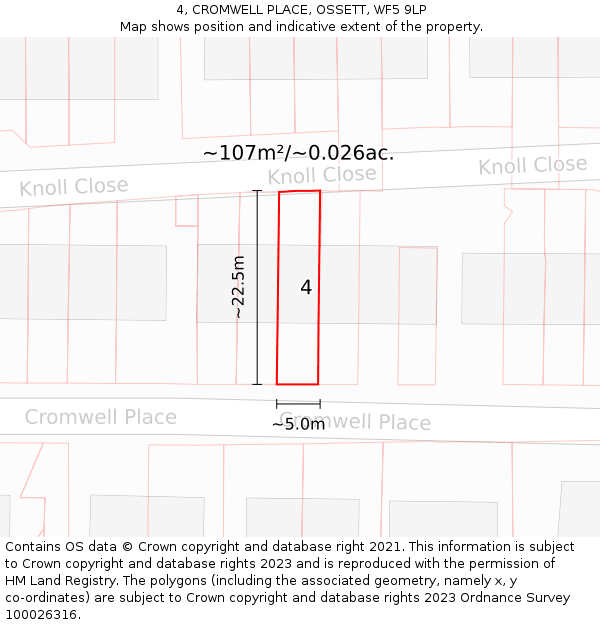 4, CROMWELL PLACE, OSSETT, WF5 9LP: Plot and title map