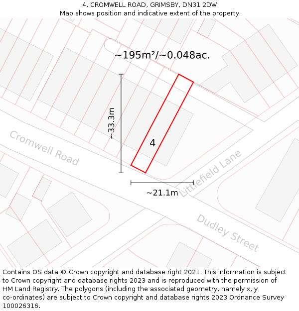 4, CROMWELL ROAD, GRIMSBY, DN31 2DW: Plot and title map