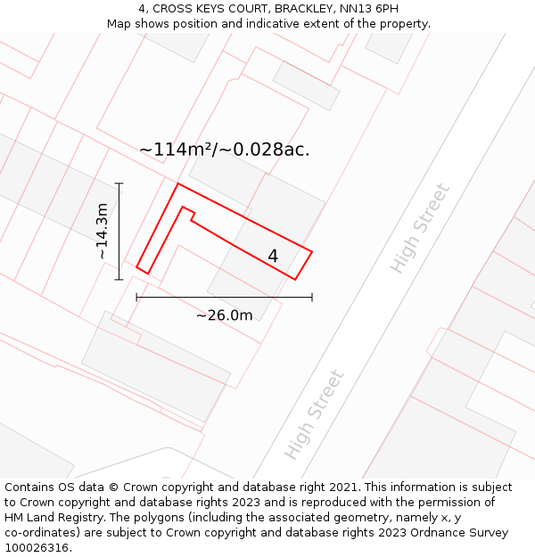 4, CROSS KEYS COURT, BRACKLEY, NN13 6PH: Plot and title map