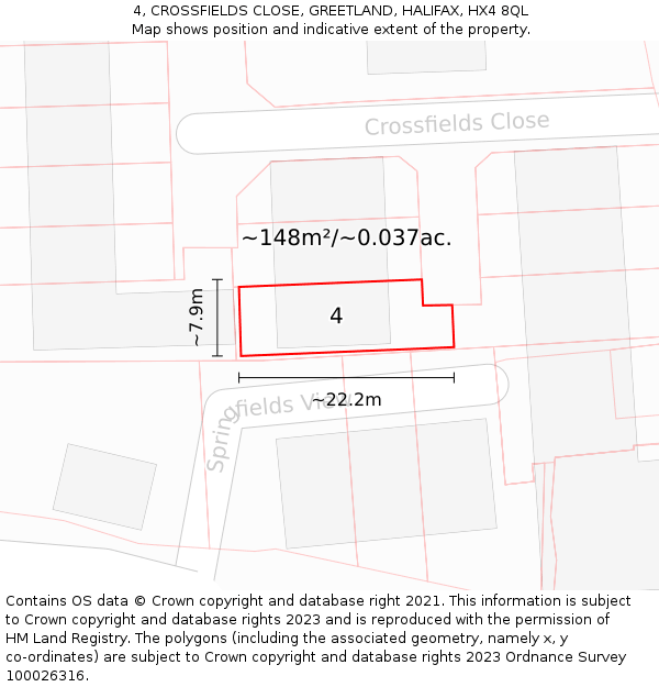 4, CROSSFIELDS CLOSE, GREETLAND, HALIFAX, HX4 8QL: Plot and title map