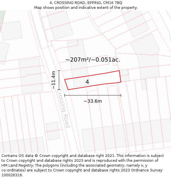 4, CROSSING ROAD, EPPING, CM16 7BQ: Plot and title map