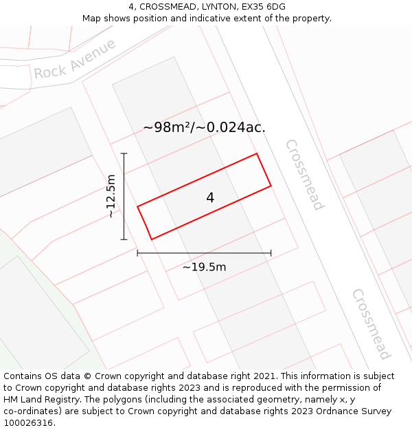 4, CROSSMEAD, LYNTON, EX35 6DG: Plot and title map