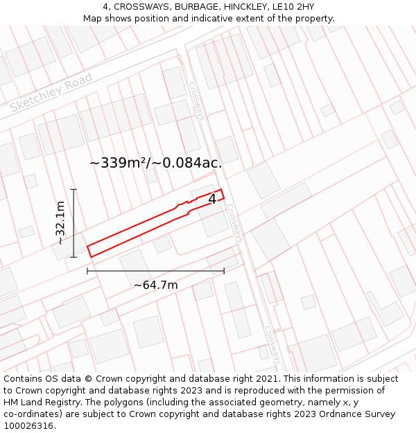 4, CROSSWAYS, BURBAGE, HINCKLEY, LE10 2HY: Plot and title map