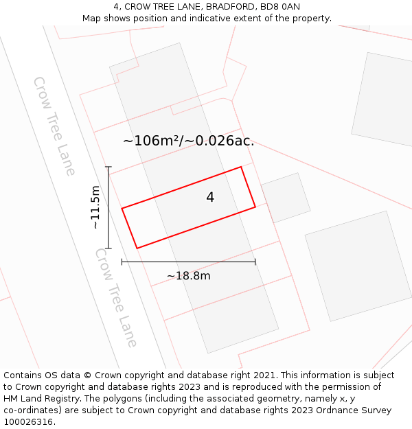 4, CROW TREE LANE, BRADFORD, BD8 0AN: Plot and title map