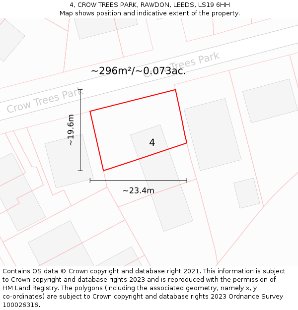 4, CROW TREES PARK, RAWDON, LEEDS, LS19 6HH: Plot and title map