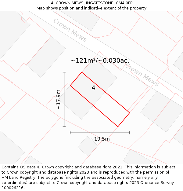 4, CROWN MEWS, INGATESTONE, CM4 0FP: Plot and title map
