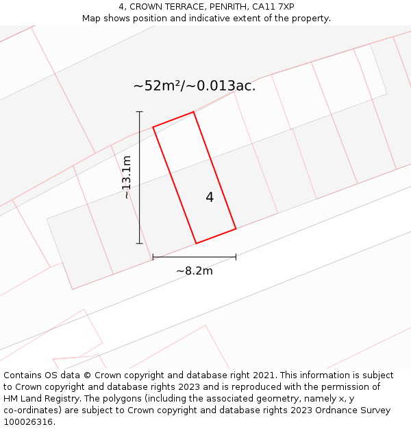 4, CROWN TERRACE, PENRITH, CA11 7XP: Plot and title map