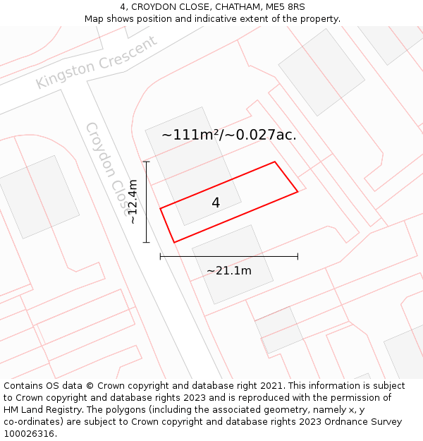 4, CROYDON CLOSE, CHATHAM, ME5 8RS: Plot and title map
