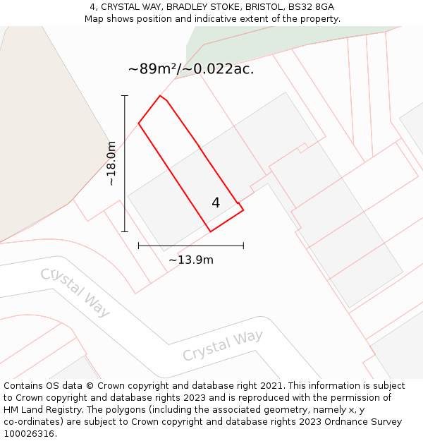 4, CRYSTAL WAY, BRADLEY STOKE, BRISTOL, BS32 8GA: Plot and title map