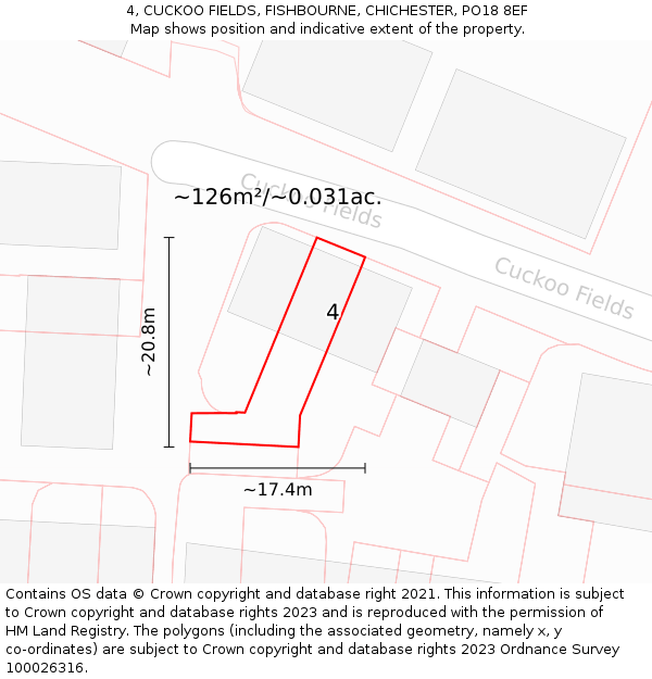 4, CUCKOO FIELDS, FISHBOURNE, CHICHESTER, PO18 8EF: Plot and title map