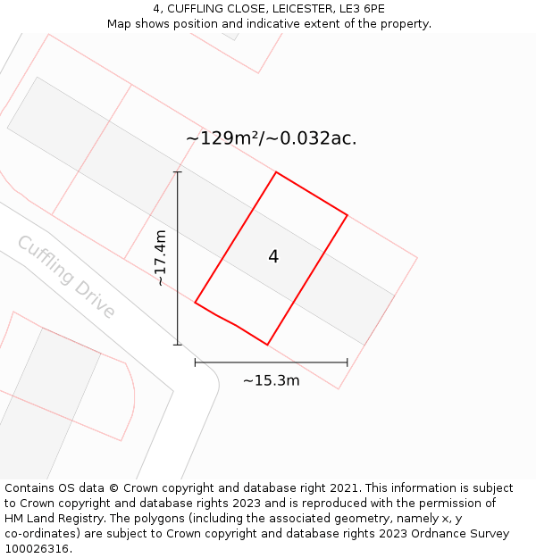 4, CUFFLING CLOSE, LEICESTER, LE3 6PE: Plot and title map