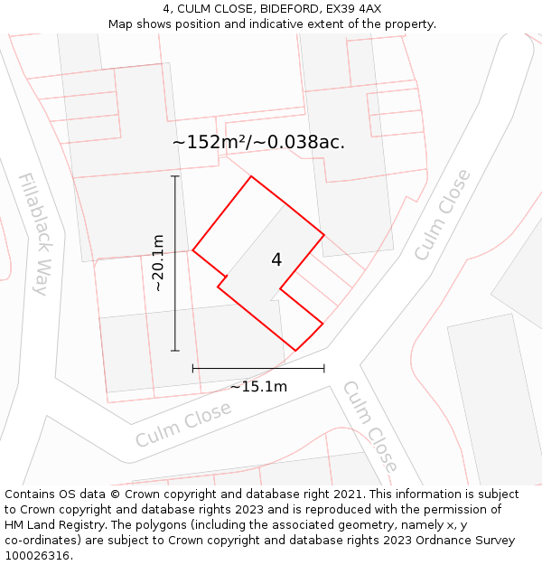 4, CULM CLOSE, BIDEFORD, EX39 4AX: Plot and title map