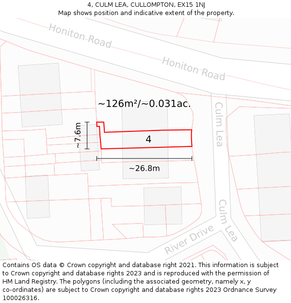 4, CULM LEA, CULLOMPTON, EX15 1NJ: Plot and title map