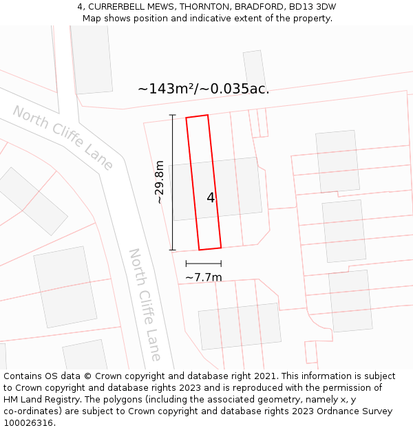 4, CURRERBELL MEWS, THORNTON, BRADFORD, BD13 3DW: Plot and title map