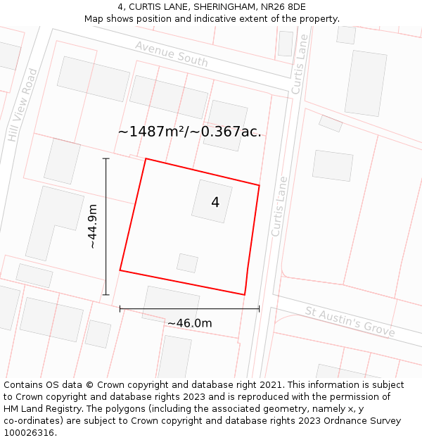4, CURTIS LANE, SHERINGHAM, NR26 8DE: Plot and title map